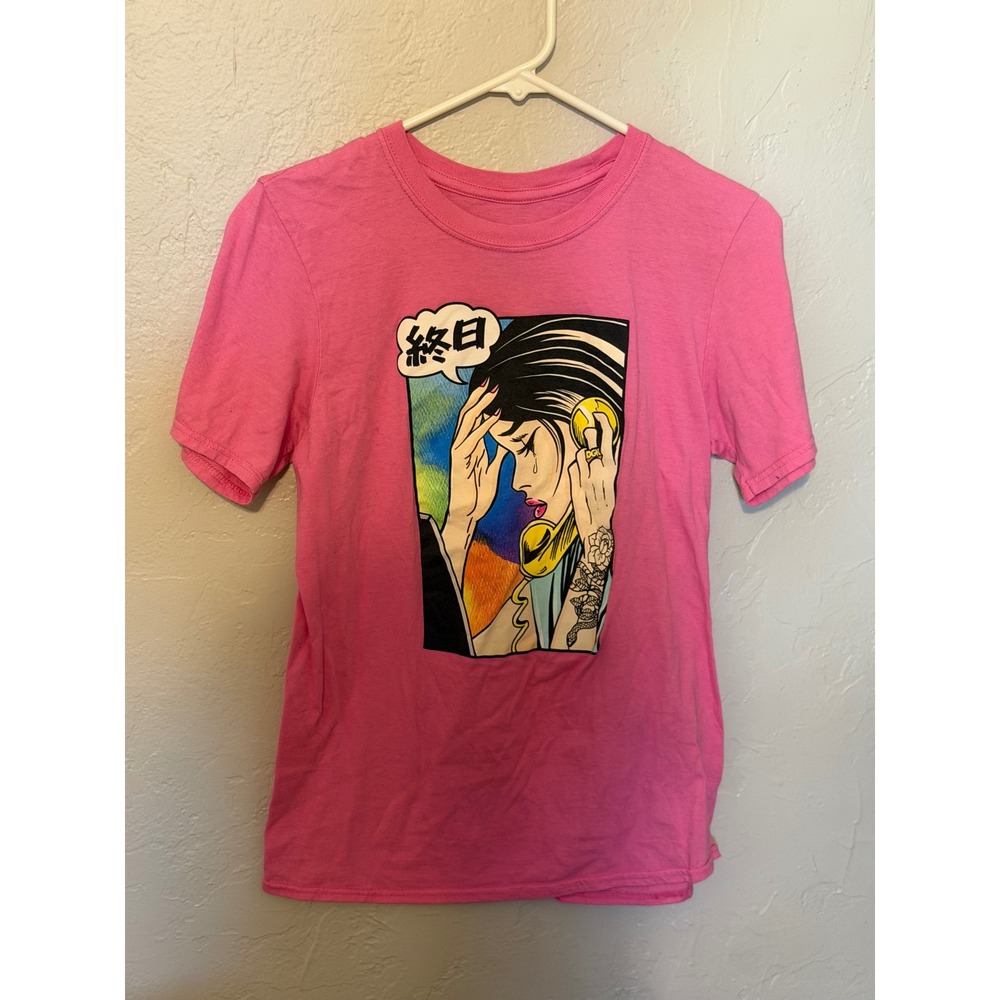 DGK Pink Graphic T-Shirt Anime Pop Art Crying Woman Streetwear Small